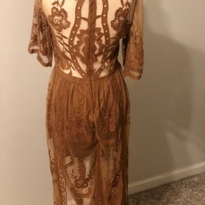 Saved by the Dress Caramel maxi lace romper